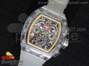 RM011 Transparent Case RG/Black Bezel Skeleton Dial on White Rubber Strap A7750