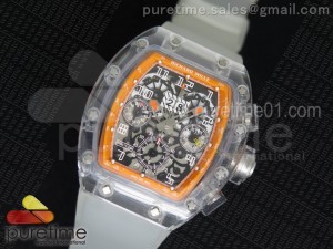 RM011 Transparent Case Orange Bezel Skeleton Dial on White Rubber Strap A7750