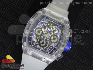 RM011 Transparent Case Black/Blue Bezel Skeleton Dial on White Rubber Strap A7750