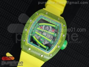 RM 059 Yohan Blake Green Inner Bezel Skeleton Dial on Yellow Rubber Strap 6T51