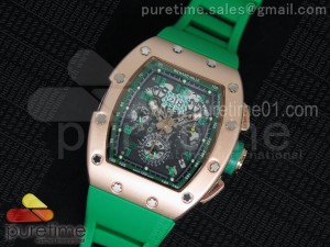 RM011 RG Fake Chronos Black Inner Bezel Skeleton Dial on Green Rubber Strap A23J