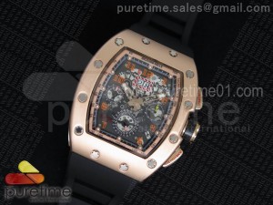 RM011 PVD Case RG Bezel Fake Chronos RG Inner Bezel Skeleton Dial on Black Rubber Strap A23J