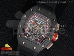 RM 011 RG Forge Carbon Black/Red Inner Bezel Skeleton Dial on Black Rubber Strap A7750