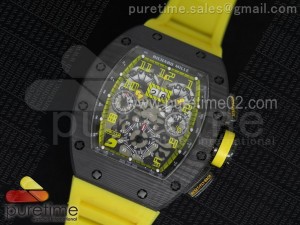 RM 011 PVD Forge Carbon Black/Yellow Inner Bezel Skeleton Dial on Yellow Rubber Strap A7750