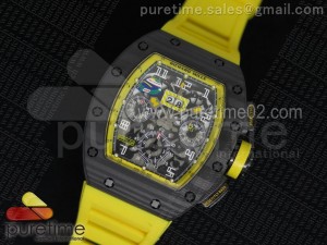 RM 011 PVD Forge Carbon Yellow Inner Bezel Skeleton Dial on Yellow Rubber Strap A7750