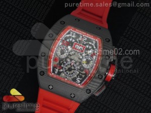 RM 011 PVD Forge Carbon Red Inner Bezel Skeleton Dial on Red Rubber Strap A7750