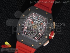 RM 011 RG Forge Carbon Black/Red Inner Bezel Skeleton Dial on Red Rubber Strap A7750