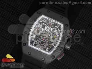 RM 011 PVD Forge Carbon White Inner Bezel Skeleton Dial on Black Rubber Strap A7750