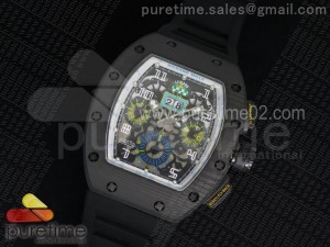 RM 011 PVD Forge Carbon Lemans White Inner Bezel Skeleton Dial on Black Rubber Strap A7750