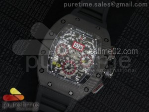 RM 011 PVD Forge Carbon Black Inner Bezel Whtie Markers Skeleton Dial on Black Rubber Strap A7750