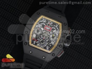 RM 011 PVD Forge Carbon Gold Inner Bezel Skeleton Dial on Black Rubber Strap A7750