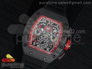 RM 011 PVD Forge Carbon Red Inner Bezel Red Markers Skeleton Dial on Black Rubber Strap A7750