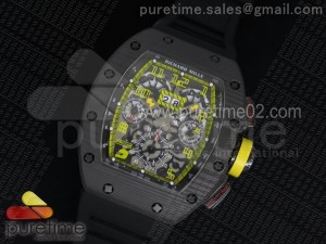 RM 011 PVD Forge Carbon Yellow Inner Bezel Yellow Markers Skeleton Dial on Black Rubber Strap A7750