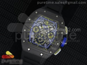 RM 011 SS Forge Carbon Black/Blue Inner Bezel Skeleton Dial on Black Rubber Strap A7750