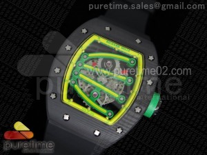 RM 059 Forge Carbon Yellow Inner Bezel Skeleton Dial on Black Rubber Strap 6T51