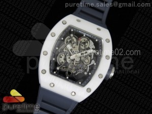 RM055 White Ceramic Gray Inner Bezel Skeleton Dial on Gray Rubber Strap MIYOTA8215