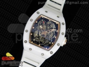 RM055 White Ceramic RG Inner Bezel Skeleton Dial on White Rubber Strap MIYOTA8215