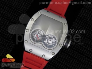 RM053 SS Fake Tourbillon Skeleton Dial on Red Rubber Strap A2824