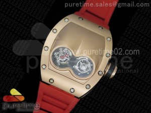 RM053 RG Fake Tourbillon Skeleton Dial on Red Rubber Strap A2824