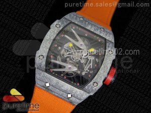 RM027-2 White Carbon Fiber Case Skeleton Dial on Orange Nylon Strap 6T51