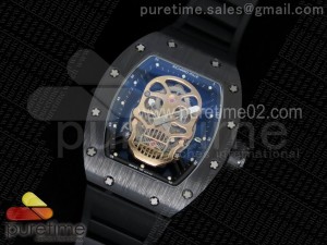 RM052 Black Ceramic Gold Skull Dial on Black Rubber Strap MIYOTA8215