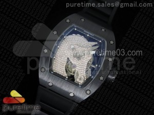 RM52-02 Diamonds Horse Unique Piece Real Ceramic on Black Rubber Strap MIYOTA8215