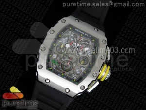 RM11-03 SS Chrono Black Inner Bezel Skeleton Dial on Black Rubber Strap A7750