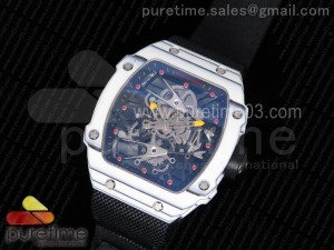 RM027-02 Rafael Nadal White Forge Carbon Bezel Skeleton Dial Red Markers on Black Nylon Strap 6T51