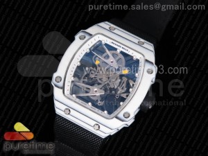 RM027-02 Rafael Nadal White Forge Carbon Bezel Skeleton Dial White Markers on Black Nylon Strap 6T51