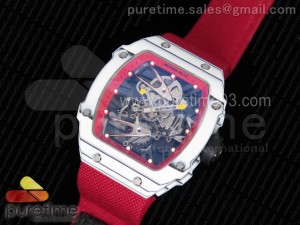 RM027-02 Rafael Nadal White Forge Carbon Red Bezel Skeleton Dial on Red Nylon Strap 6T51