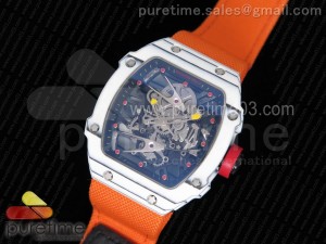 RM027-02 Rafael Nadal White Forge Carbon Bezel Skeleton Dial on Orange Nylon Strap 6T51