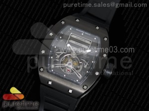 RM069 PVD Fake Tourbillon Skeleton Dial on Black Rubber Strap A23J