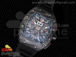 RM011 NTPT Carbon Case Chronograph KVF 1:1 Best Edition Crystal Skeleton Dial White on Black Rubber Strap A7750