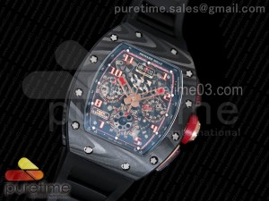 RM011 NTPT Lotus F1 Team Carbon Case Chronograph KVF 1:1 Best Edition Crystal Skeleton Dial Red on Black Rubber Strap A7750