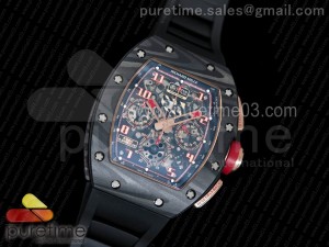 RM011 NTPT Lotus F1 Team RG Chronograph KVF 1:1 Best Edition Crystal Skeleton Dial Red on Black Rubber Strap A7750