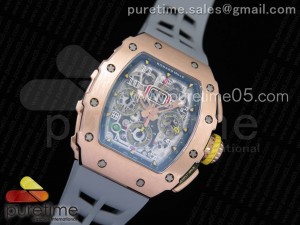 RM011 RG Chronograph RG Case KVF 1:1 Best Edition Crystal Skeleton Dial on Gray Rubber Strap A7750