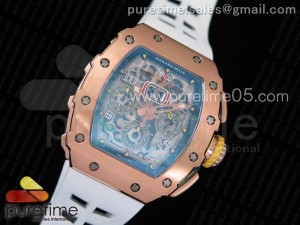 RM011 RG Chronograph RG Case KVF 1:1 Best Edition Crystal Skeleton Dial on White Rubber Strap A7750