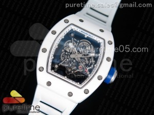 RM055 Real White Ceramic Case KVF Best Edition Skeleton Dial Blue on White Rubber Strap MIYOTA8215