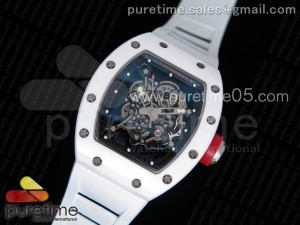 RM055 Real White Ceramic Case KVF Best Edition Skeleton Dial Red on White Rubber Strap MIYOTA8215