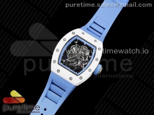 RM055 White Ceramic KVF Best Edition Skeleton Dial Blue on Blue Rubber Strap MIYOTA8215 V3