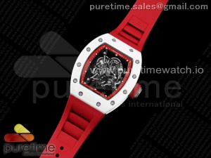 RM055 White Ceramic KVF Best Edition Skeleton Dial Red on Red Rubber Strap MIYOTA8215 V3