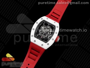 RM055 White Ceramic KVF Best Edition Skeleton Dial Black on Red Rubber Strap MIYOTA8215 V3