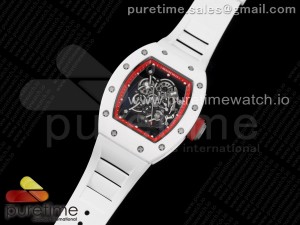 RM055 White Ceramic KVF Best Edition Skeleton Dial Red on White Rubber Strap MIYOTA8215 V3