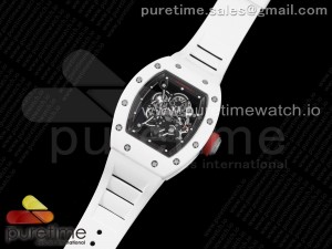 RM055 White Ceramic KVF Best Edition Skeleton Dial Black Case on White Rubber Strap MIYOTA8215 V3