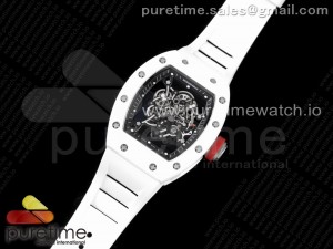 RM055 White Ceramic KVF Best Edition Skeleton Dial Black on White Rubber Strap MIYOTA8215 V3