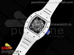 RM055 White Ceramic KVF Best Edition Skeleton Dial White Blue on White Rubber Strap MIYOTA8215 V3