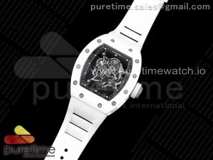 RM055 White Ceramic KVF Best Edition Skeleton Dial White on White Rubber Strap MIYOTA8215 V3