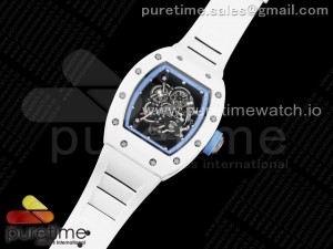 RM055 White Ceramic KVF Best Edition Skeleton Dial Blue on White Rubber Strap MIYOTA8215 V3