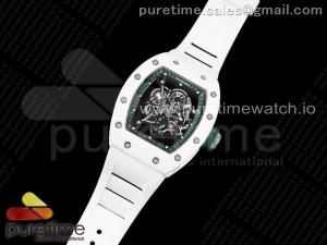 RM055 White Ceramic KVF Best Edition Skeleton Dial Green on White Rubber Strap MIYOTA8215 V3