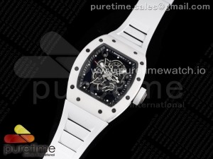 RM055 Ti White Ceramic ZF 1:1 Best Edition Skeleton Dial on White Rubber Strap NH05A